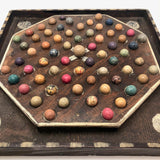 Wonderful Antique Handmade 65 Hole Marble Solitaire Gameboard with Clay Marbles