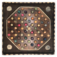 Wonderful Antique Handmade 65 Hole Marble Solitaire Gameboard with Clay Marbles