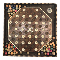 Wonderful Antique Handmade 65 Hole Marble Solitaire Gameboard with Clay Marbles