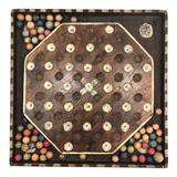 Wonderful Antique Handmade 65 Hole Marble Solitaire Gameboard with Clay Marbles