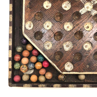 Wonderful Antique Handmade 65 Hole Marble Solitaire Gameboard with Clay Marbles