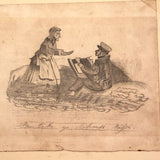 "Me Take Yo Likeness Mitsi" Antique Drawing of Artist and Old Woman