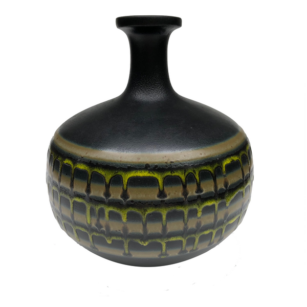 Large Black Vase With Drippy Banded Glaze