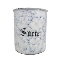 French Marbleized Enamel White and Blue Sucre Canister