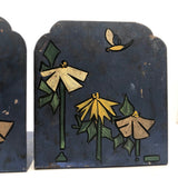 Vintage Metal Bookends with Hand-painted Flowers and Butterfly