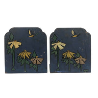 Vintage Metal Bookends with Hand-painted Flowers and Butterfly
