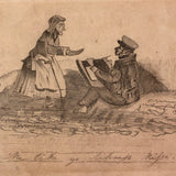 "Me Take Yo Likeness Mitsi" Antique Drawing of Artist and Old Woman