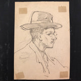 Willem Klijn Pencil Drawing of Man in Hat and Glasses, 1910, Brussels