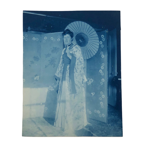 Woman in Kimono with Parasol, Antique Cyanotype, late 19th/early 20th c.