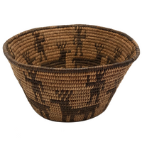 Antique Pima or Papago Native Pictorial Basket with Figures and Elk