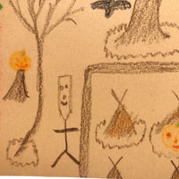 Kid Made Halloween Drawing with Cats and Bats in Tree, Tepees and More!
