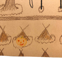 Kid Made Halloween Drawing with Cats and Bats in Tree, Tepees and More!