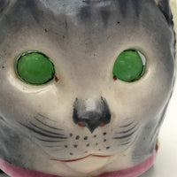 Porcelain Cat Face Votive / Lantern with Glowing Green Marble Eyes