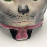 Porcelain Cat Face Votive / Lantern with Glowing Green Marble Eyes