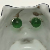 Porcelain Cat Face Votive / Lantern with Glowing Green Marble Eyes
