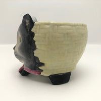 Porcelain Cat Face Votive / Lantern with Glowing Green Marble Eyes