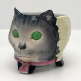 Porcelain Cat Face Votive / Lantern with Glowing Green Marble Eyes