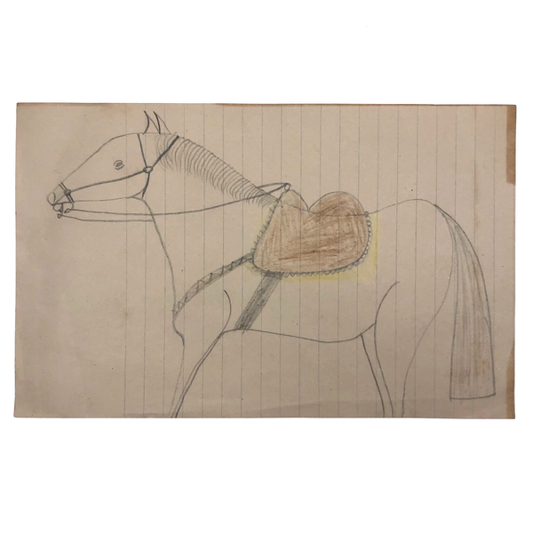 Double-Sided Drawing of Horses on Lined Paper
