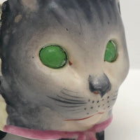 Porcelain Cat Face Votive / Lantern with Glowing Green Marble Eyes
