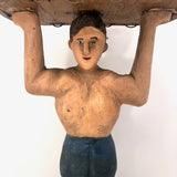 Wonderful Large Carved Folk Art Muscleman Holding Basket Overhead