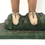 Wonderful Large Carved Folk Art Muscleman Holding Basket Overhead