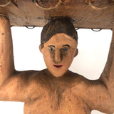 Wonderful Large Carved Folk Art Muscleman Holding Basket Overhead