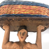 Wonderful Large Carved Folk Art Muscleman Holding Basket Overhead