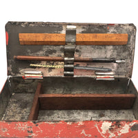 Scholars Companion Antique Red Painted Tin School Supplies Box