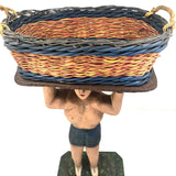 Wonderful Large Carved Folk Art Muscleman Holding Basket Overhead
