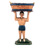 Wonderful Large Carved Folk Art Muscleman Holding Basket Overhead