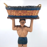Wonderful Large Carved Folk Art Muscleman Holding Basket Overhead