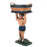 Wonderful Large Carved Folk Art Muscleman Holding Basket Overhead