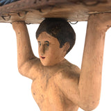 Wonderful Large Carved Folk Art Muscleman Holding Basket Overhead