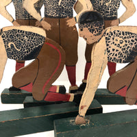 Fantastic Antique Hand-painted Wooden Football Player Figures, Set of Five
