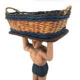 Wonderful Large Carved Folk Art Muscleman Holding Basket Overhead