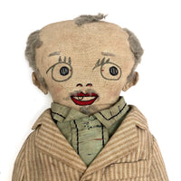 Fantastic American Folk Art Doll with Mustache, Goatee, and Striped Linen Suit