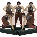 Fantastic Antique Hand-painted Wooden Football Player Figures, Set of Five