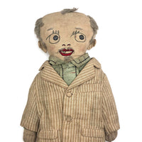 Fantastic American Folk Art Doll with Mustache, Goatee, and Striped Linen Suit