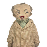 Fantastic American Folk Art Doll with Mustache, Goatee, and Striped Linen Suit