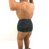 Wonderful Large Carved Folk Art Muscleman Holding Basket Overhead