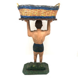 Wonderful Large Carved Folk Art Muscleman Holding Basket Overhead