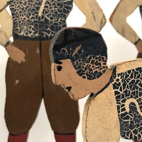 Fantastic Antique Hand-painted Wooden Football Player Figures, Set of Five