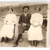 Young Man with Two Young Women in White Antique Real Photo Postcard