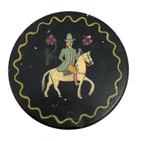 Hand-painted Round Tin Box with Woman on Horseback