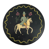 Hand-painted Round Tin Box with Woman on Horseback
