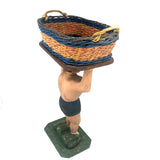 Wonderful Large Carved Folk Art Muscleman Holding Basket Overhead