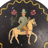 Hand-painted Round Tin Box with Woman on Horseback