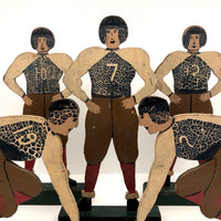 Fantastic Antique Hand-painted Wooden Football Player Figures, Set of Five