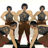 Fantastic Antique Hand-painted Wooden Football Player Figures, Set of Five