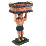 Wonderful Large Carved Folk Art Muscleman Holding Basket Overhead